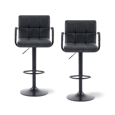 Adjustable Bar Stools with Armrests – Black (Set of 2)