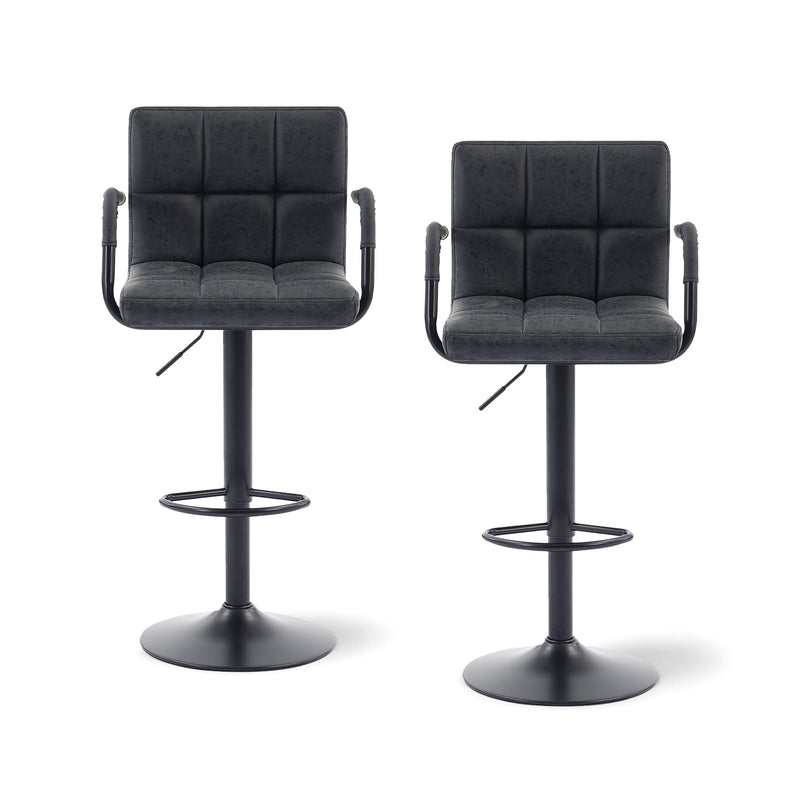 Adjustable Bar Stools with Armrests – Black (Set of 2)