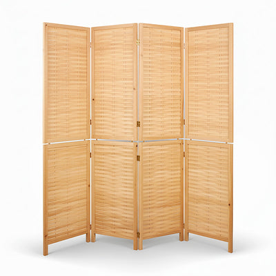 Natural Solid Wood Frame with Bamboo Strips Panels  - 4P