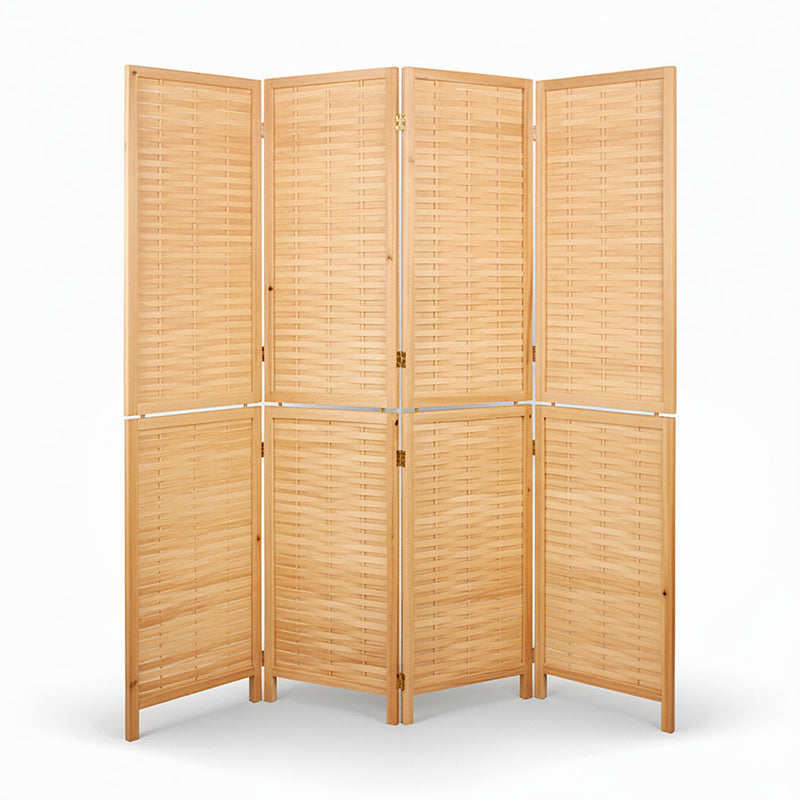 Natural Solid Wood Frame with Bamboo Strips Panels  - 4P