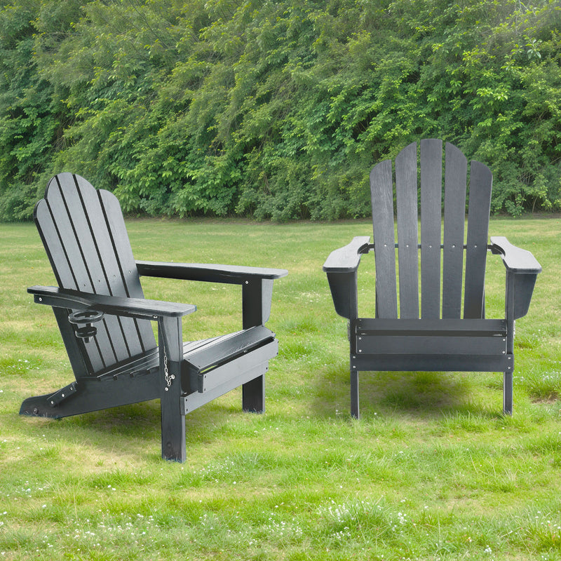 Adirondack Outdoor Chair with Cup Holder - Black