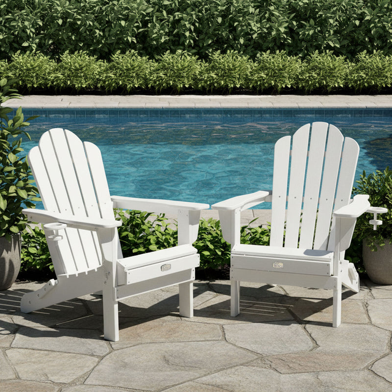 Adirondack Outdoor Chair with Cup Holder - White