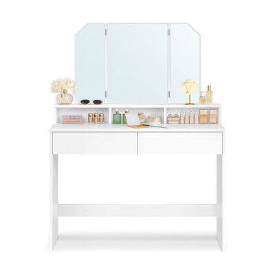 Dressing Table with Tri-Fold Mirror And Drawers