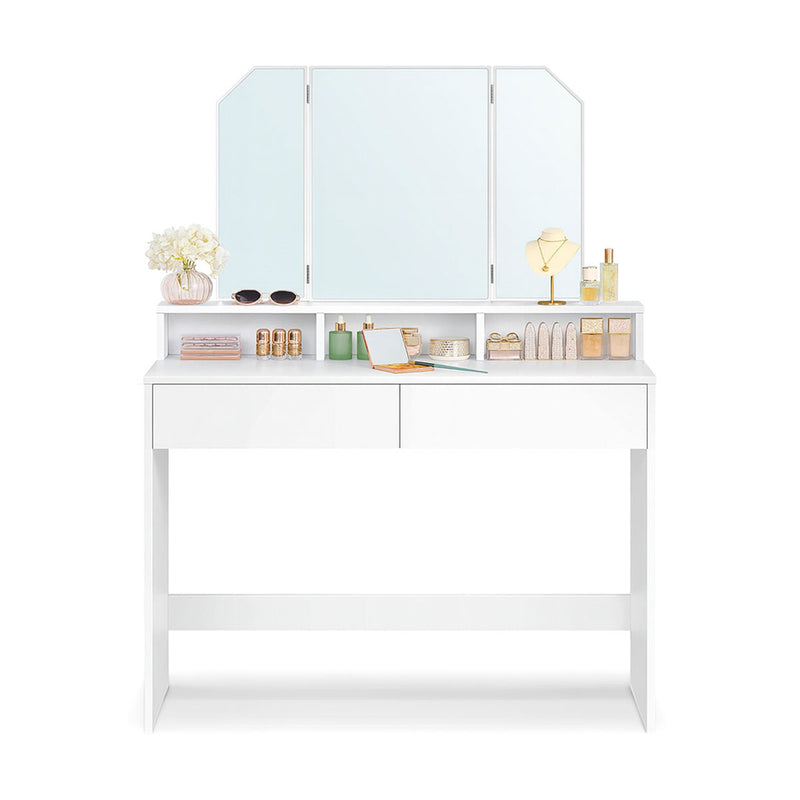 Dressing Table with Tri-Fold Mirror And Drawers