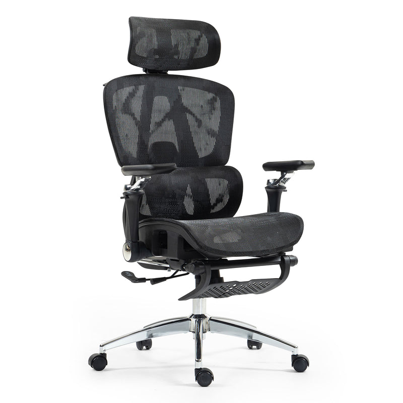 ErgoElite Ultimate Mesh Reclining Office Chair with Footrest – Black