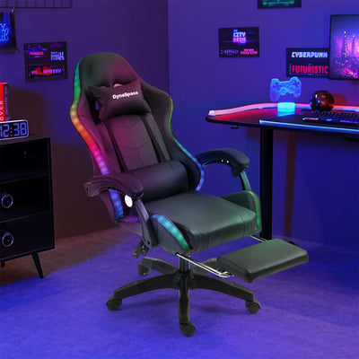 Vega LED Gaming Massage Office Chair With Footrest - Black