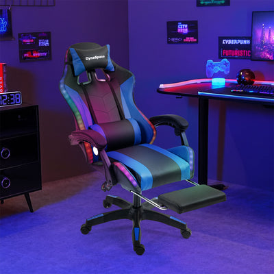 Vega LED Gaming Massage Office Chair With Footrest - Blue