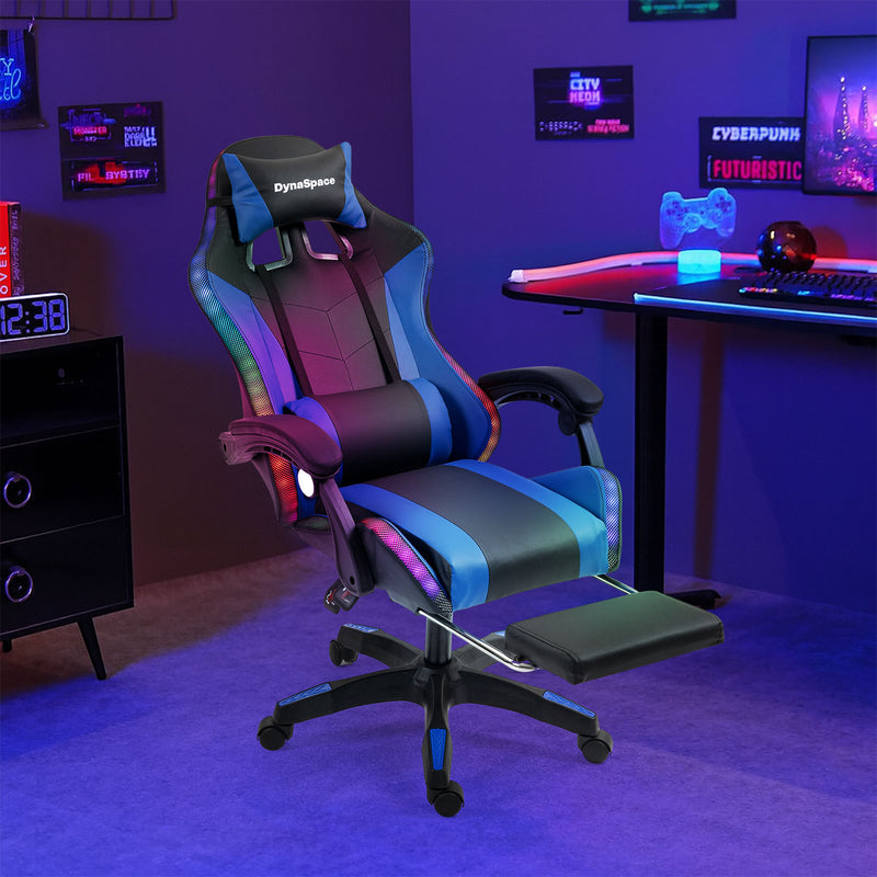 Vega LED Gaming Massage Office Chair With Footrest - Blue
