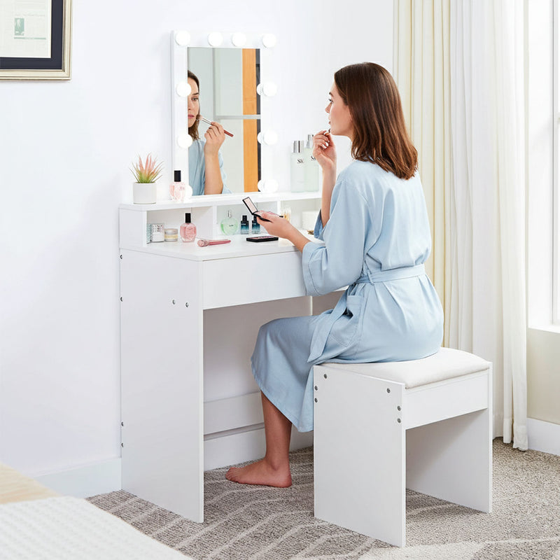 Ella Dressing Table with LED Lights & Stool – White