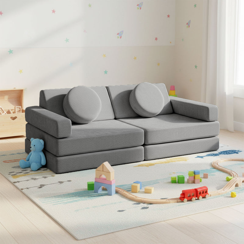 Modular Kids Play Couch – 14Pcs Convertible Sofa (Charcoal Grey)