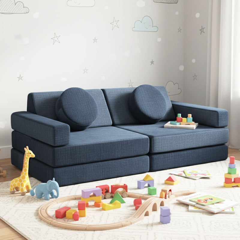 Modular Kids Play Couch – 14Pcs Convertible Sofa (Denim Blue)