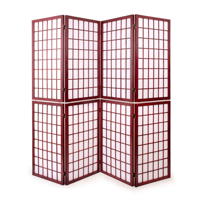 Red Wood Frame with Rice Paper Panels - 4P