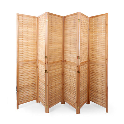 Natural Solid Wood Frame with Bamboo Strips Panels  - 6P