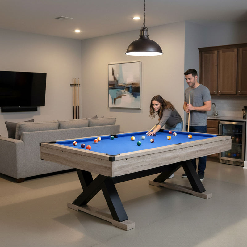 7ft Pool Table – Blue Felt with Accessories