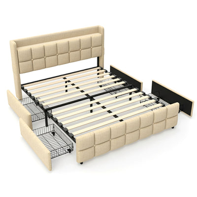 Phoenix Upholstered Fabric Storage Bed – Beige (Queen)