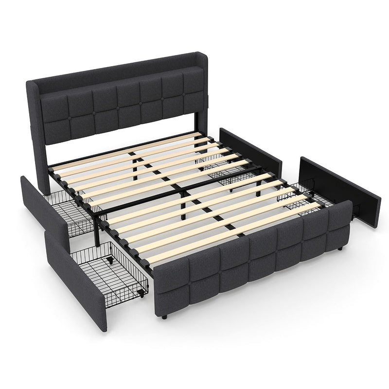 Orion Fabric Storage Bed Frame – Grey (Queen)