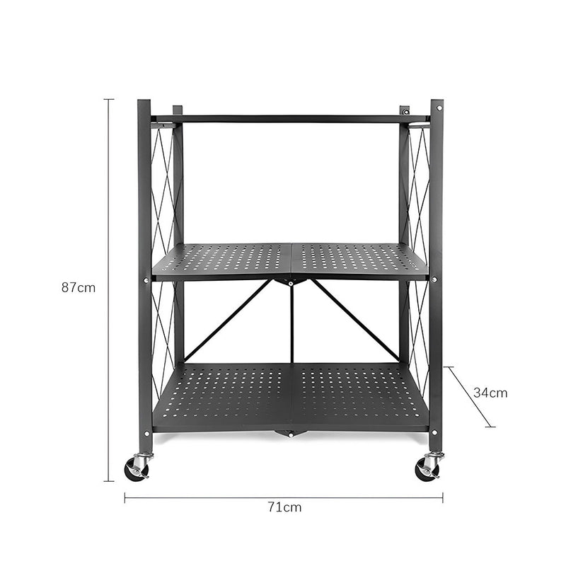 Foldable 3-Tier Metal Rack Storage Shelving Unit