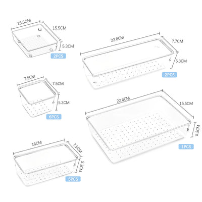 Clear Plastic Drawer Organiser Set (Set of 16)