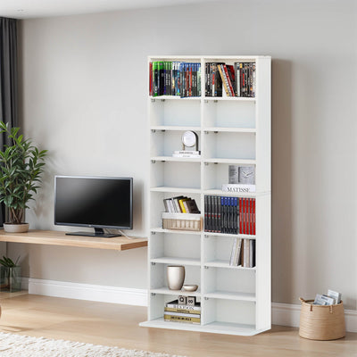 8 Tier CD DVD Adjustable Rack Shelf - White