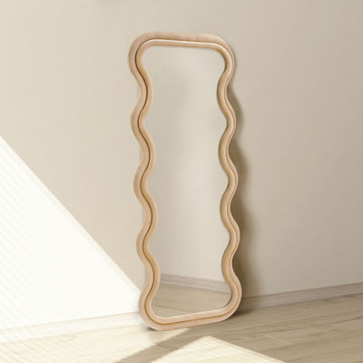 Side view of the Sierra Wavy Full Length Dressing Mirror showcasing the wavy design in brown