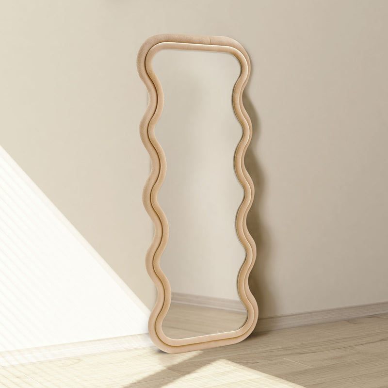 Side view of the Sierra Wavy Full Length Dressing Mirror showcasing the wavy design in brown