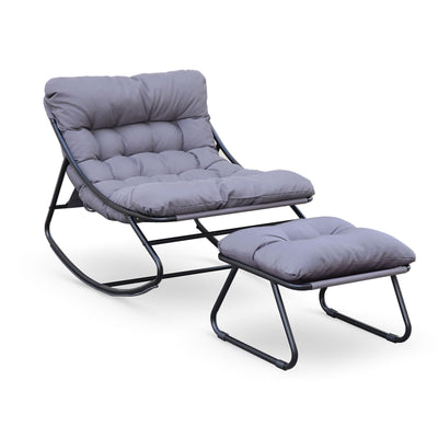 Outdoor Rocking Chair Large with Cushion and Stool