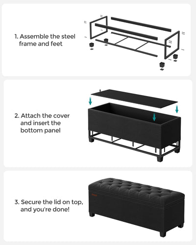 2 in 1 Storage Ottoman Bench Seat - Black