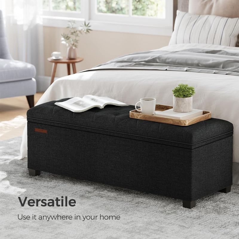 2 in 1 Storage Ottoman Bench Seat - Black