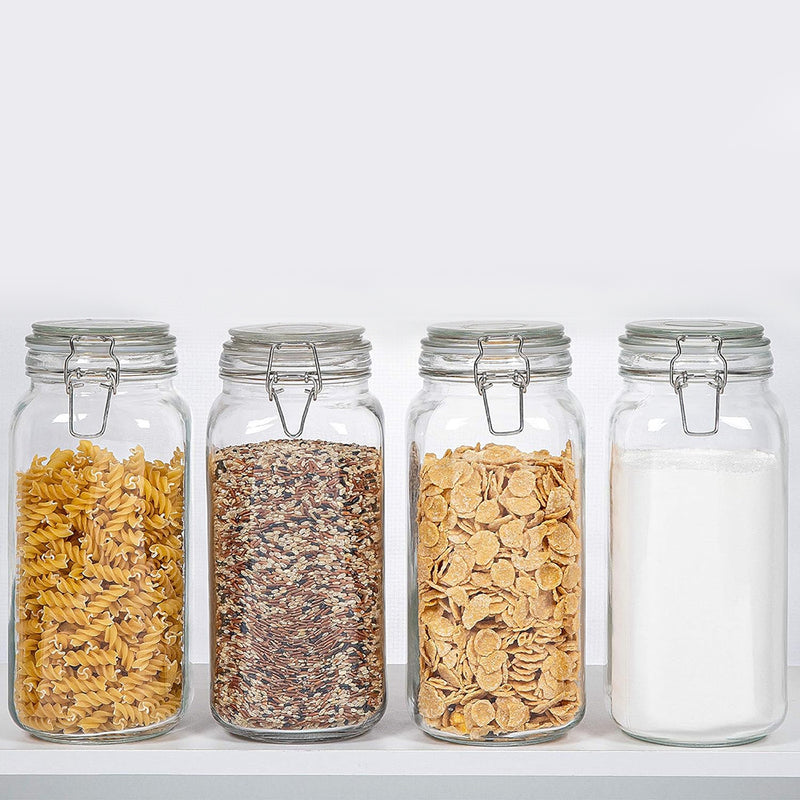 Side view of 3 Pack 2200ml Glass Food Storage Jars with Airtight Clamp Lids