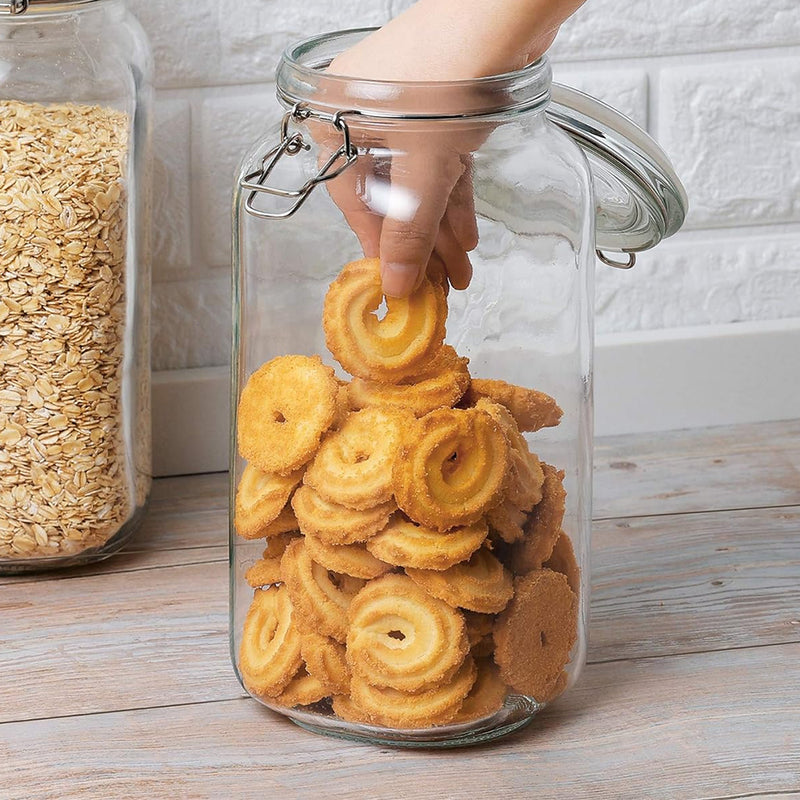 3 Pack 2200ml Glass Food Storage Jars with Airtight Clamp Lids in use for food storage
