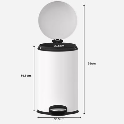 30L Rounded Pedal Rubbish Bin - Matte White