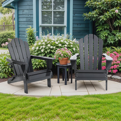 Adirondack Outdoor Chair with Cup Holder - Black