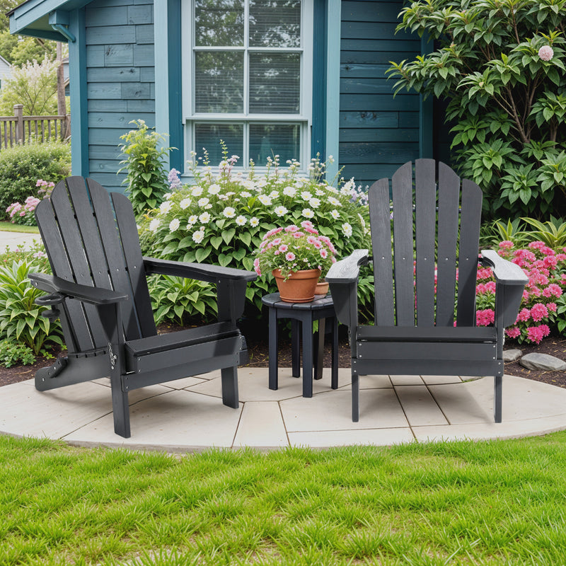 Adirondack Outdoor Chair with Cup Holder - Black
