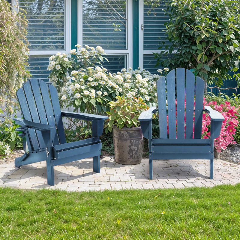 Adirondack Outdoor Chair with Cup Holder - Blue