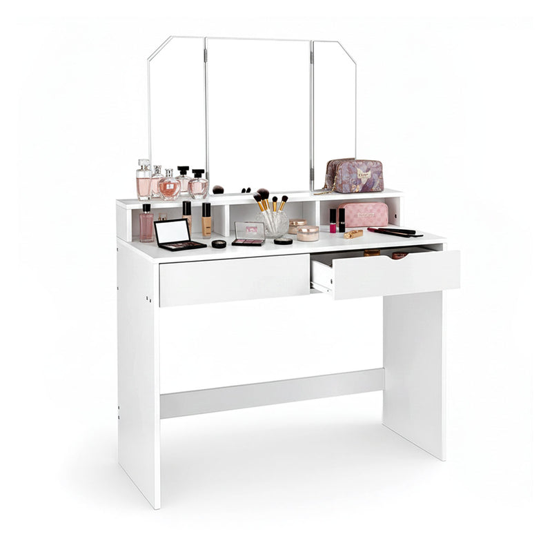 Dressing Table with Tri-Fold Mirror And Drawers