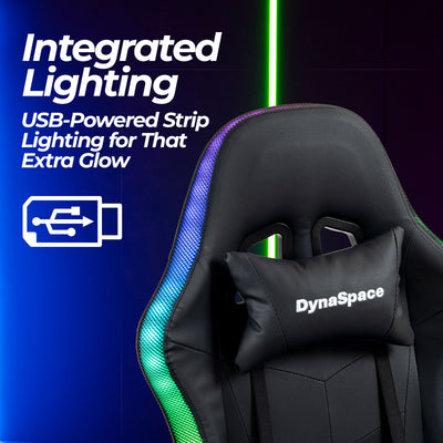 Vega LED Gaming Massage Office Chair With Footrest - Black
