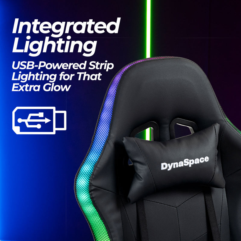 Vega LED Gaming Massage Office Chair With Footrest - Black