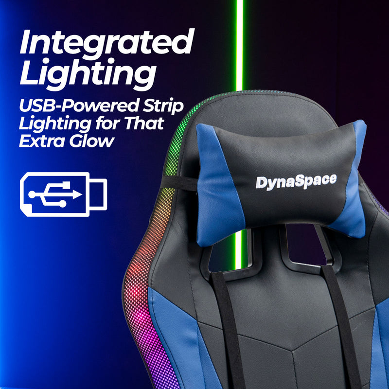Vega LED Gaming Massage Office Chair With Footrest - Blue