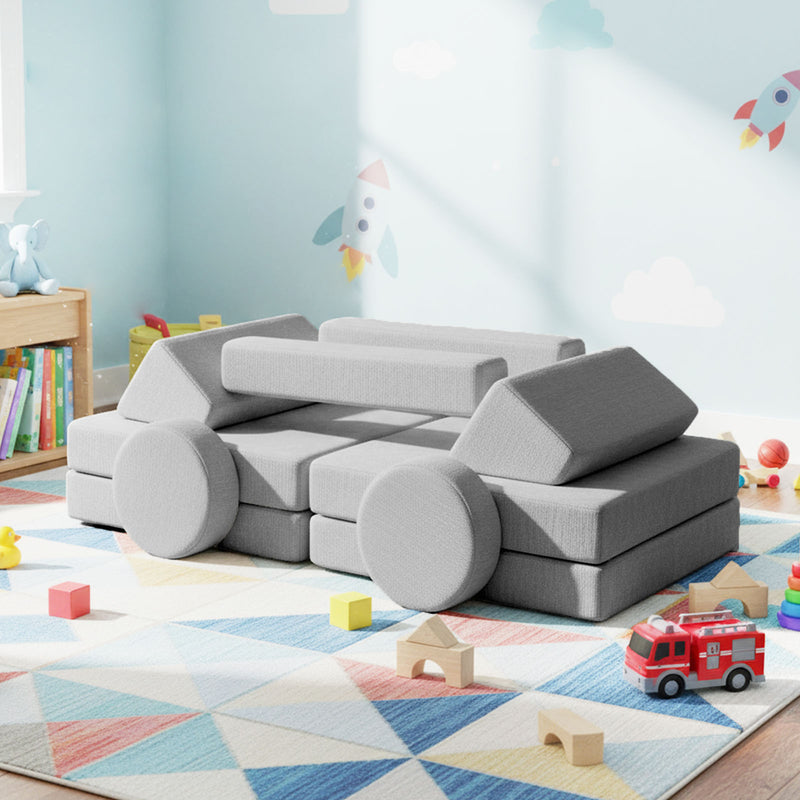 Modular Kids Play Couch – 14Pcs Convertible Sofa (Charcoal Grey)