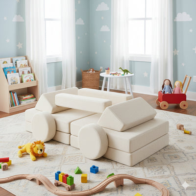 Modular Kids Play Couch – 14Pcs Convertible Sofa (Cream White)