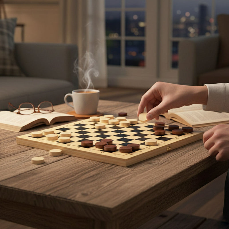 4-in-1 Game Set – Chess, Checkers, Noughts & Crosses, Sling Puck