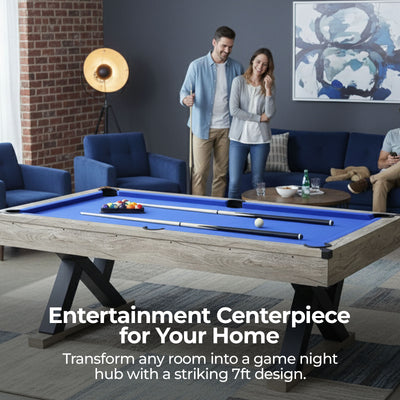 7ft Pool Table – Blue Felt with Accessories