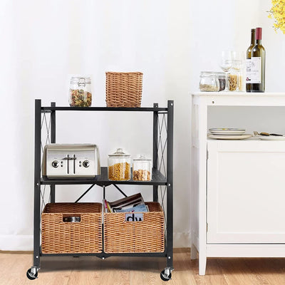 Foldable 3-Tier Metal Rack Storage Shelving Unit