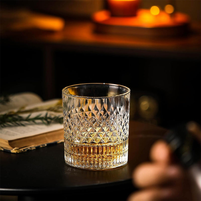 Diamond-Cut Whiskey Glasses (Set of 4)