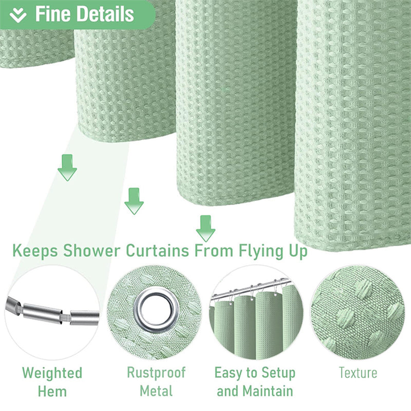 Long Shower Curtain with 12 Metal Hooks - Green