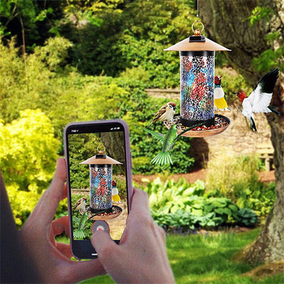 Solar Mosaic Hanging Bird Feeder Lantern