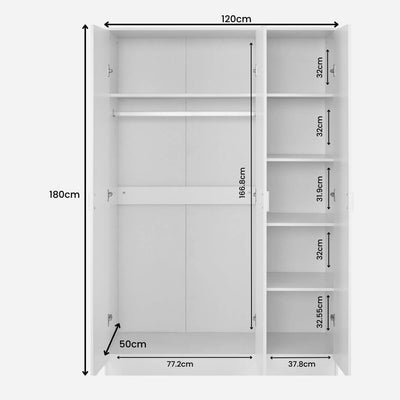 3 Door Mirror Wardrobe - White