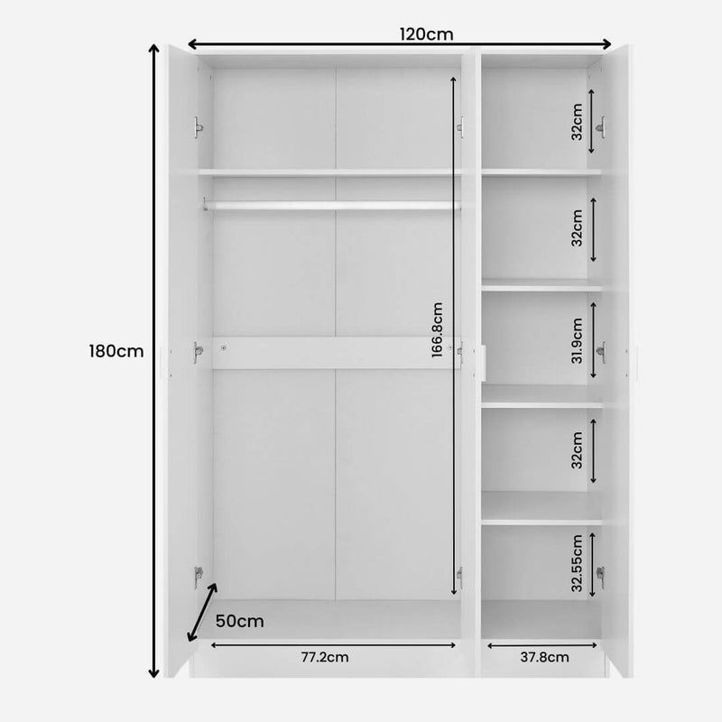 3 Door Mirror Wardrobe - White