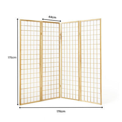 4-Panel Wooden Room Divider - Natural