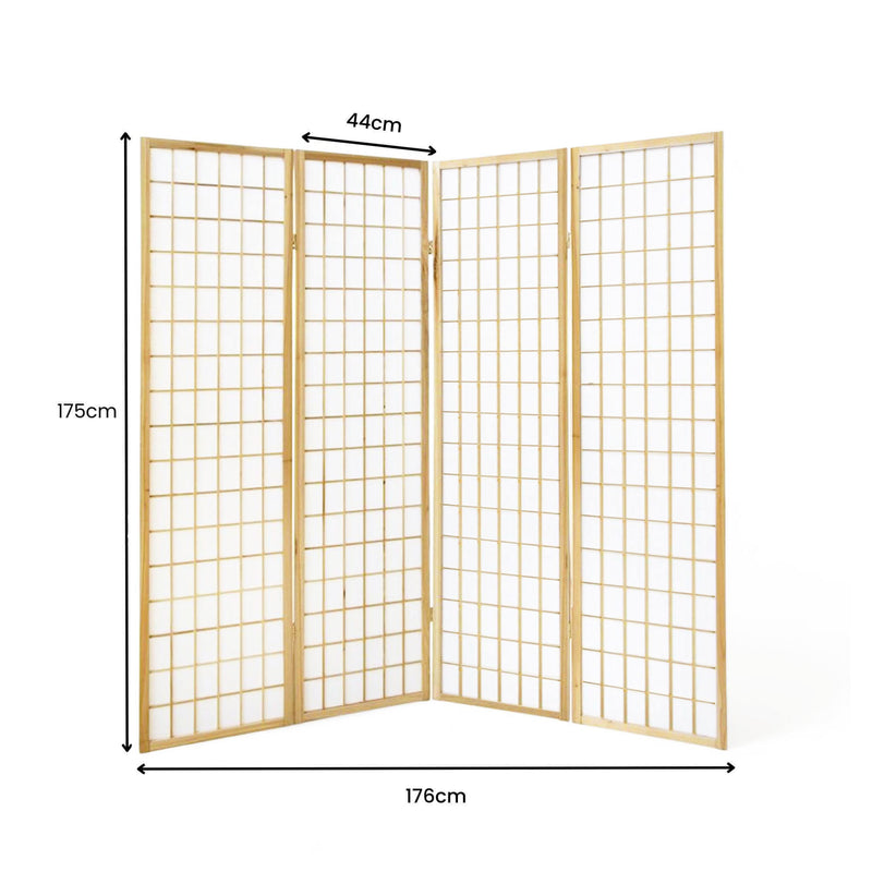 4-Panel Wooden Room Divider - Natural